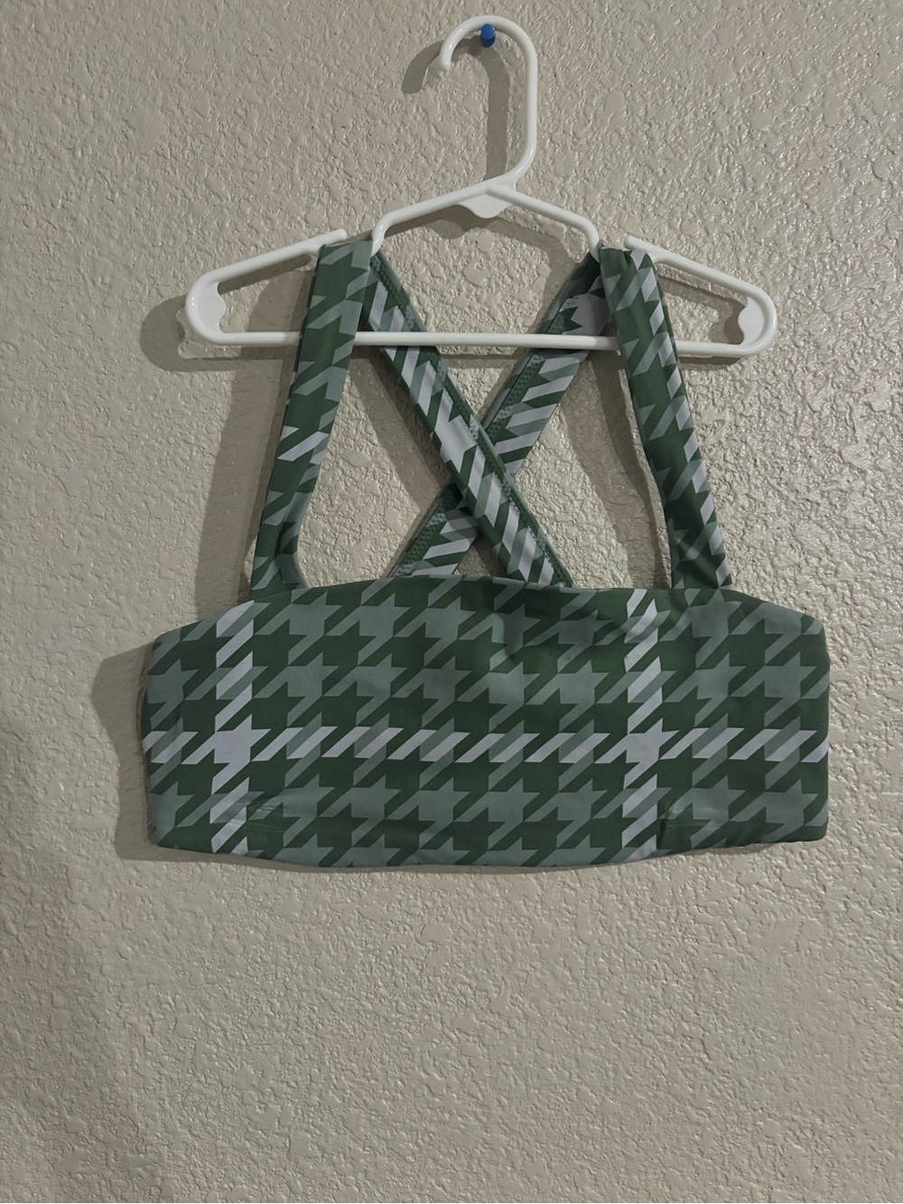 aerie Green & White Houndstooth Crossback Bralette